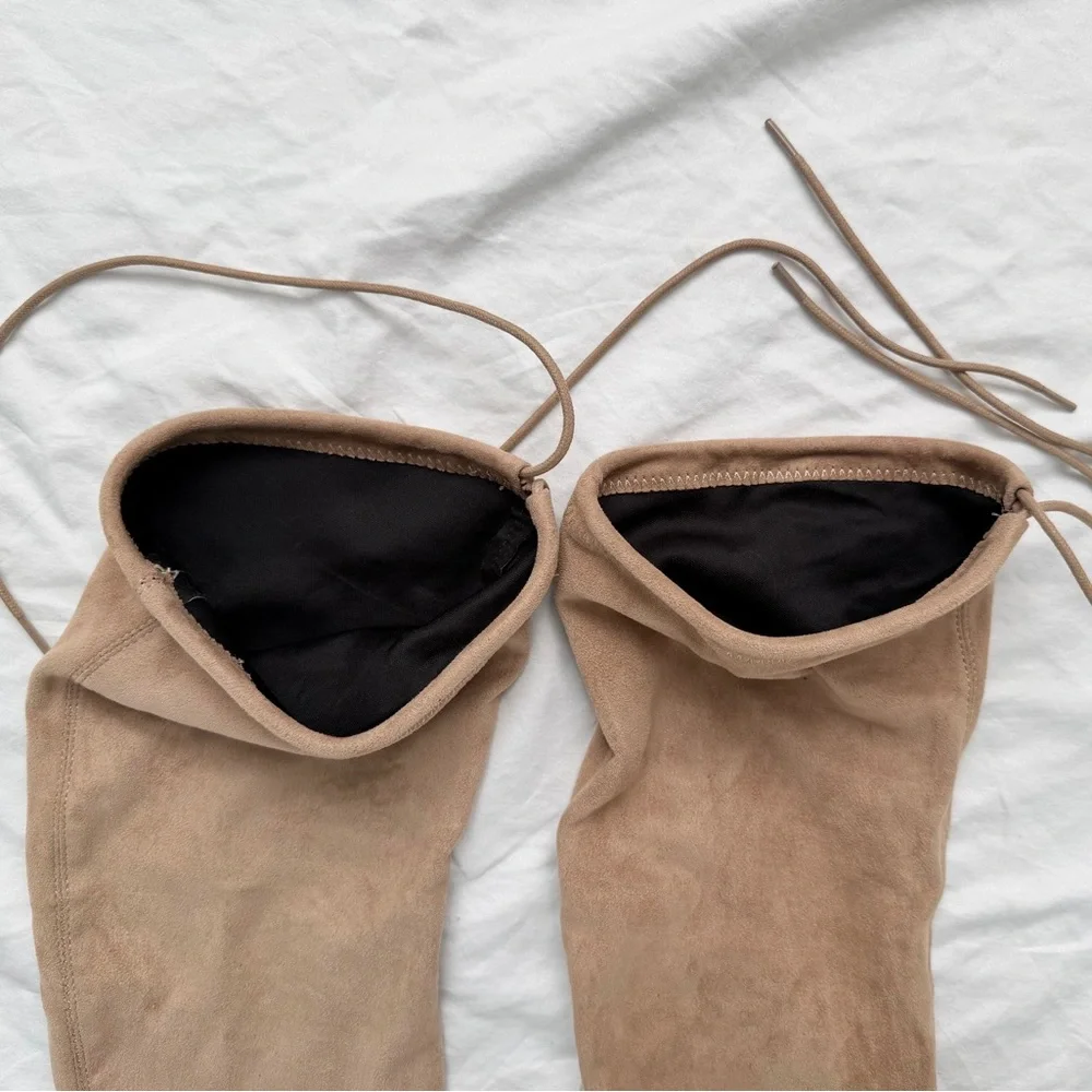So Much Yes Light Nude Faux Suede Over the Knee Boots | Size 6 | Great Condition